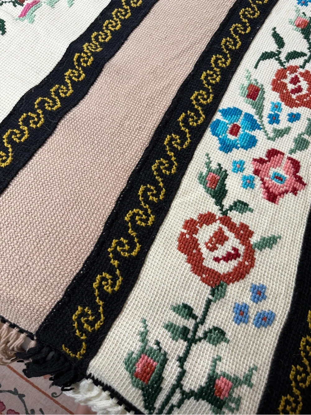 Vtg Hand Embroidered Cross Stitch Bedspread Blanket Floral Bird Cottagecore